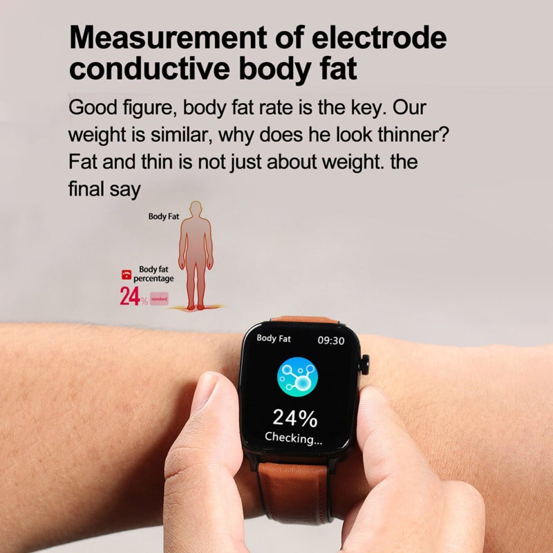 Smart Watch: 1.96-Inch High-Clear Screen Brown Leather Strap - IP67 Waterproof Multifunctional Health Monitoring Sports Watch for Men Women Daily Use Sports - Image 5