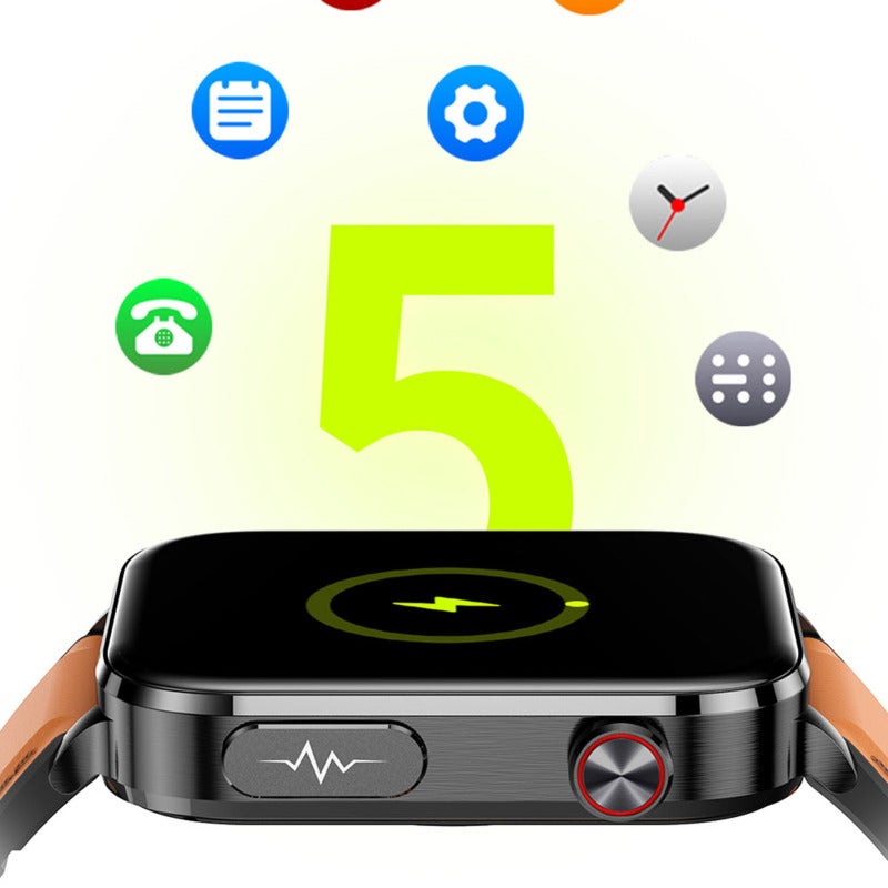 Smart Watch: 1.96-Inch High-Clear Screen Brown Leather Strap - IP67 Waterproof Multifunctional Health Monitoring Sports Watch for Men Women Daily Use Sports - Image 2