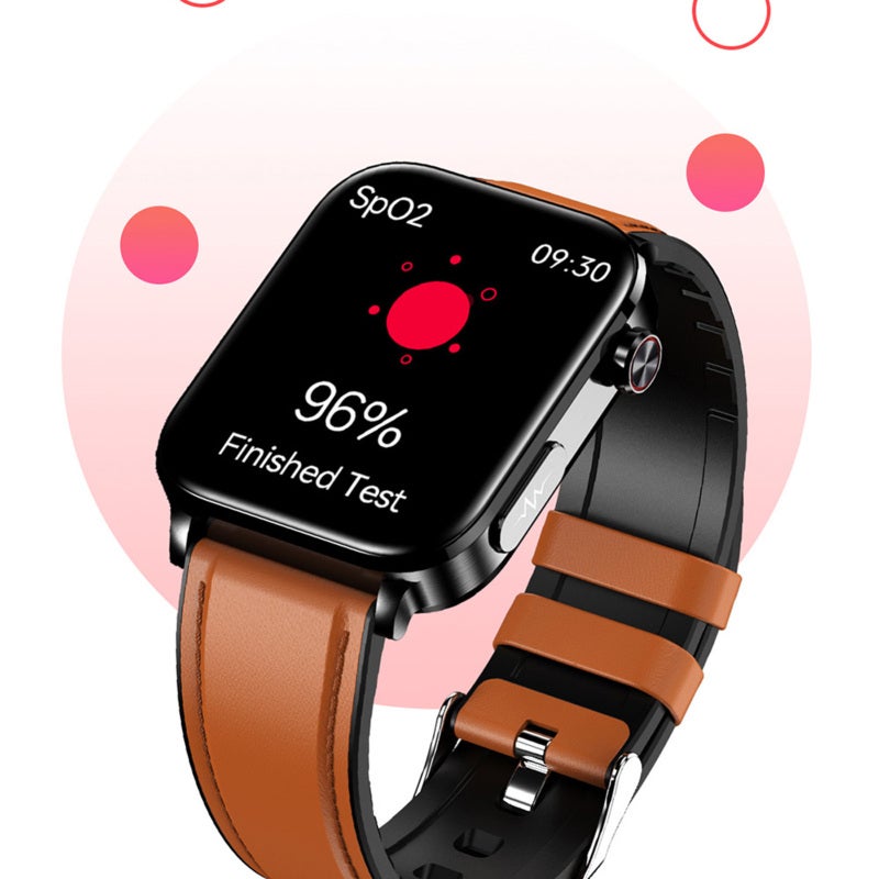 Smart Watch: 1.96-Inch High-Clear Screen Brown Leather Strap - IP67 Waterproof Multifunctional Health Monitoring Sports Watch for Men Women Daily Use Sports - Image 3