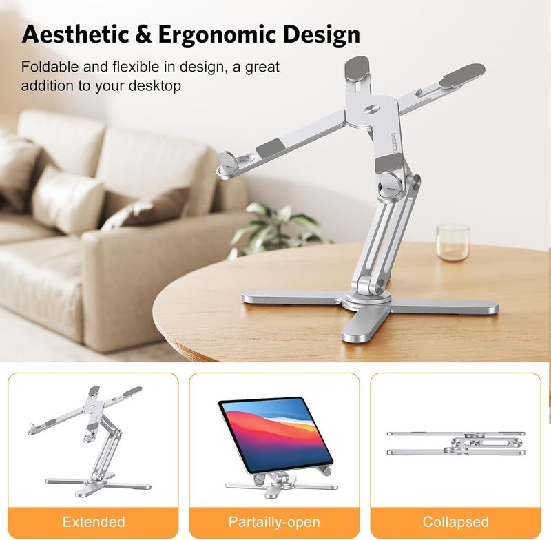 Omoton 360° Rotating Laptop Stand Riser for Desk, Ergonomic Foldable Computer Stand Adjustable Height Angles for Collaborative Work, Easy Storage Fit Macbooks,All Laptops up to 16 inches, Silver - Image 3