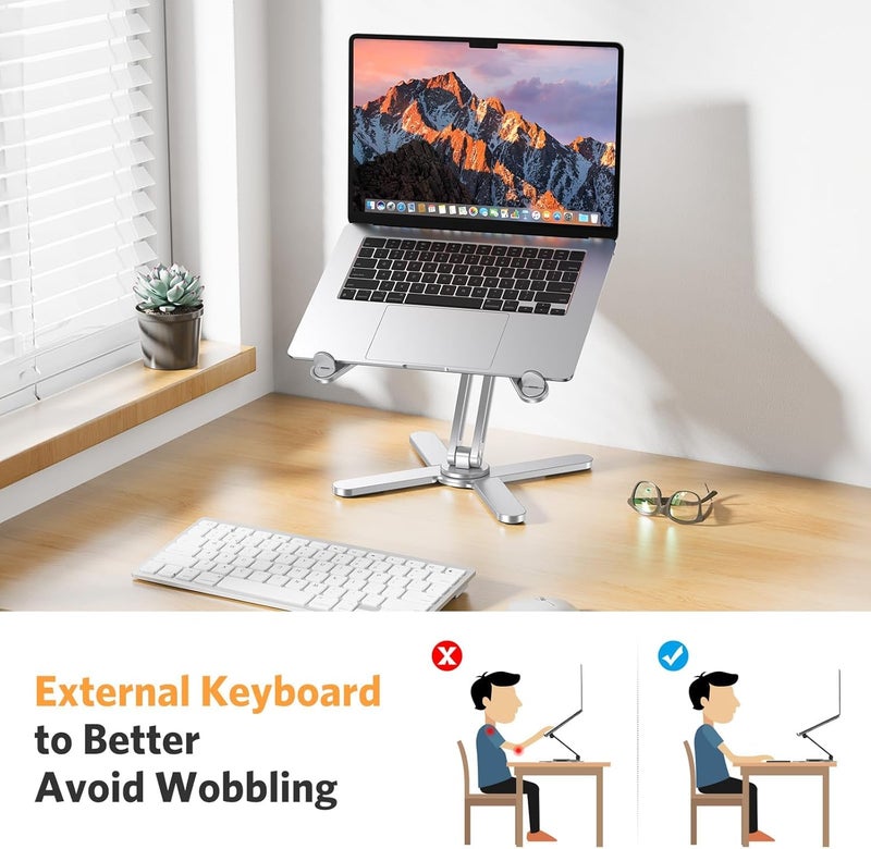 Omoton 360° Rotating Laptop Stand Riser for Desk, Ergonomic Foldable Computer Stand Adjustable Height Angles for Collaborative Work, Easy Storage Fit Macbooks,All Laptops up to 16 inches, Silver - Image 4