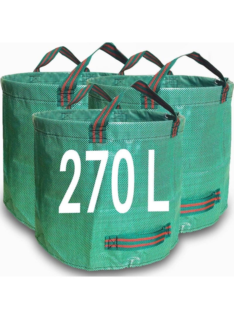 أكياس نفايات الحديقة ، حقيبة جمع الأوراق الثقيلة ، 272 لتر ، 3 أكياس صناعية مقبضات وقماش ، قابلة لإعادة الاستخدام - Image 1