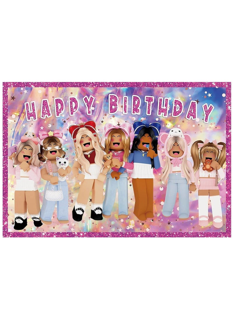 Tamona 1-Piece Roblox Girl Pink Birthday Backdrop Banner, Pink Girl Roblox Backdrop, Photo Backdrop Photography Studio Props - Image 1
