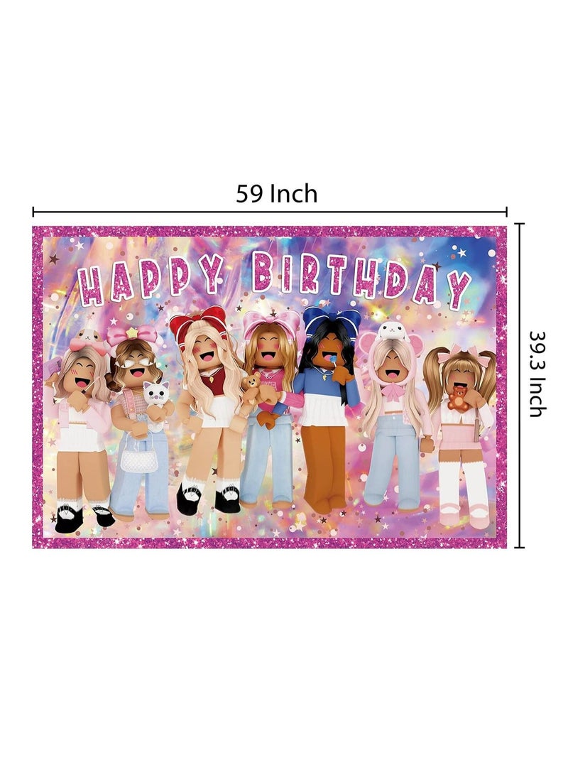 Tamona 1-Piece Roblox Girl Pink Birthday Backdrop Banner, Pink Girl Roblox Backdrop, Photo Backdrop Photography Studio Props - Image 4