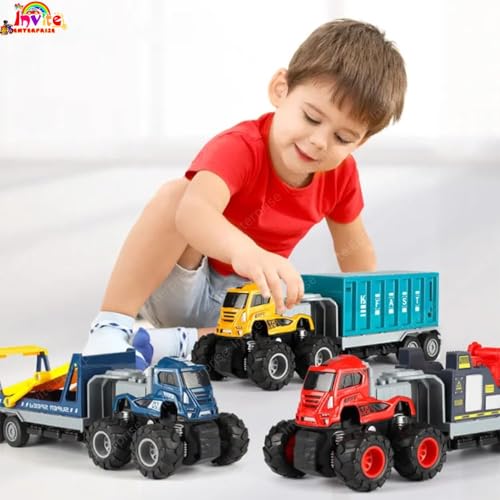 Parshya 1:43 Metal Toys Alloy Diecast Truck Set Toy, Friction Powered Truck for Kids Age 2 3 4 5 6 Year Unbreakable Realistic Toy Truck (Logistic Truck) - Image 3