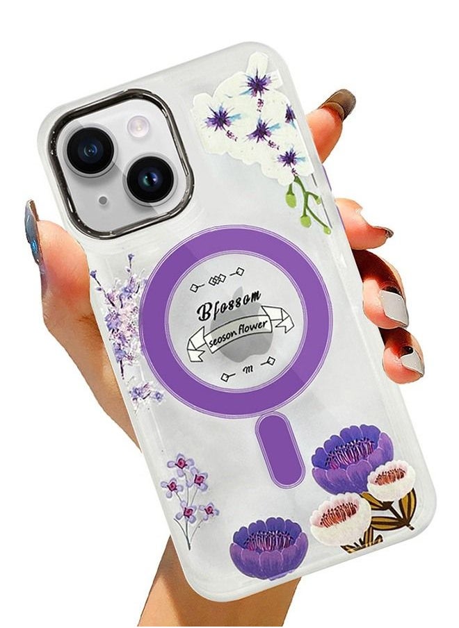 JOWAY - Case for Apple iPhone 14 PLUS Romantique Floral Design Fashion Flower Compatible with MagSafe & Wireless Charging Cover PURPLE - Image 1