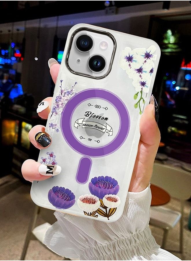 JOWAY - Case for Apple iPhone 14 PLUS Romantique Floral Design Fashion Flower Compatible with MagSafe & Wireless Charging Cover PURPLE - Image 1