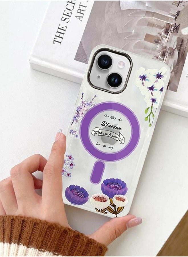 JOWAY - Case for Apple iPhone 14 PLUS Romantique Floral Design Fashion Flower Compatible with MagSafe & Wireless Charging Cover PURPLE - Image 1
