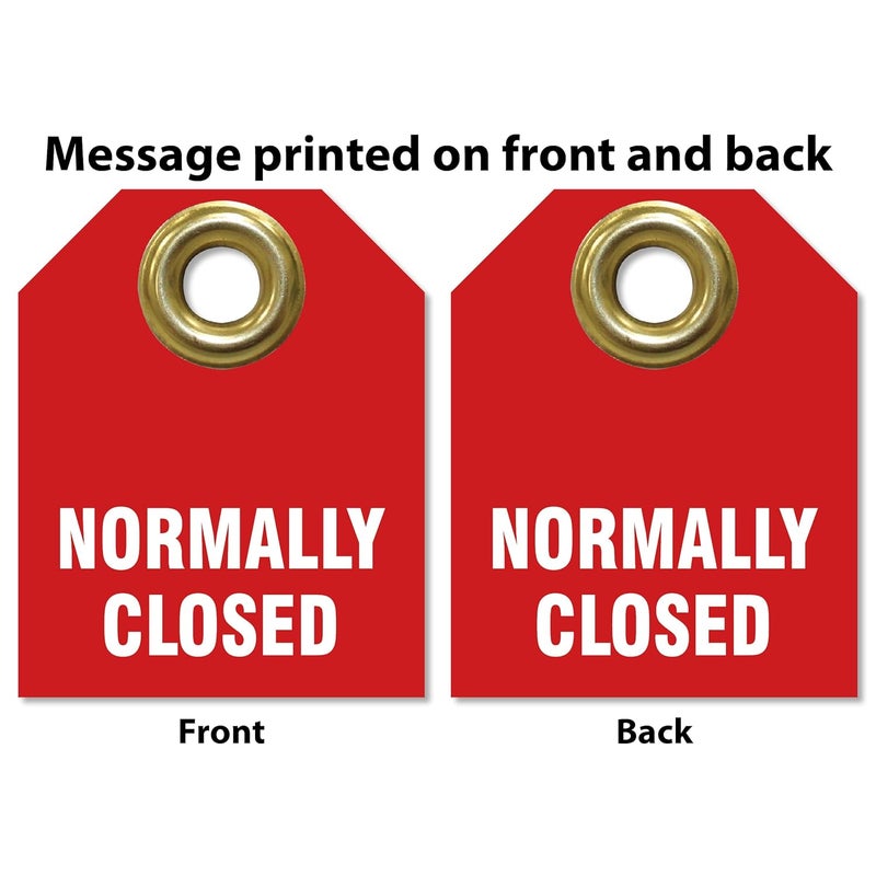 AccuformNMC Normally Closed Valve Identifier Tags (Pack of 5), 2.5" H x 2" W, Red Plastic Double Sided Pipe Tags with Metal Grommet, TDW220 - Image 3