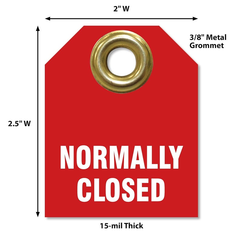 AccuformNMC Normally Closed Valve Identifier Tags (Pack of 5), 2.5" H x 2" W, Red Plastic Double Sided Pipe Tags with Metal Grommet, TDW220 - Image 2