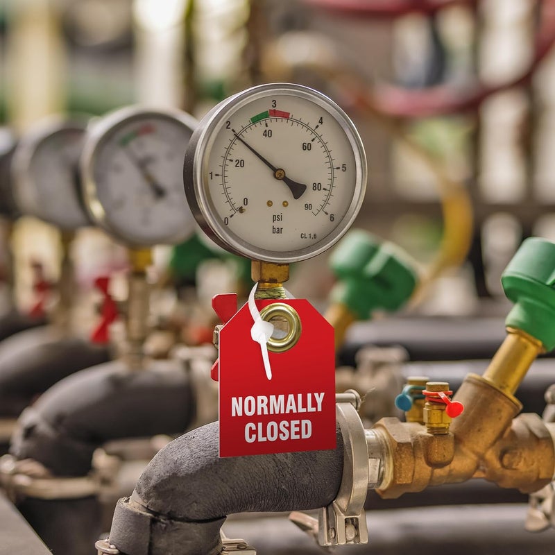 AccuformNMC Normally Closed Valve Identifier Tags (Pack of 5), 2.5" H x 2" W, Red Plastic Double Sided Pipe Tags with Metal Grommet, TDW220 - Image 4