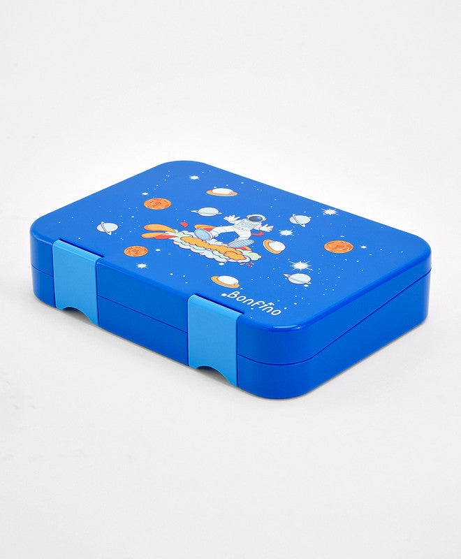 Bonfino Lunch Box, Astronaut Theme, Easy to Carry, Leak-Proof Lid, Microwave Safe, 3 Years+, 22 x 15.5 x 5cm - Blue - Image 1