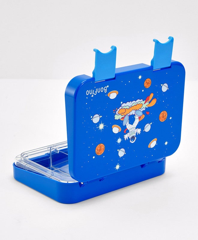 Bonfino Lunch Box, Astronaut Theme, Easy to Carry, Leak-Proof Lid, Microwave Safe, 3 Years+, 22 x 15.5 x 5cm - Blue - Image 4