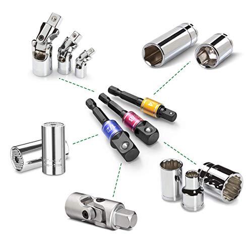 Fruholt Socket Adapter Set, 1/4-Inch Hex Shank to 1/4, 3/8, 1/2-Inch Square Drive, 3-Piece Impact Grade Drill Bit Holders, Black - Image 4