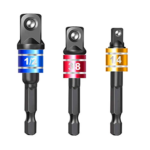 Fruholt Socket Adapter Set, 1/4-Inch Hex Shank to 1/4, 3/8, 1/2-Inch Square Drive, 3-Piece Impact Grade Drill Bit Holders, Black - Image 1