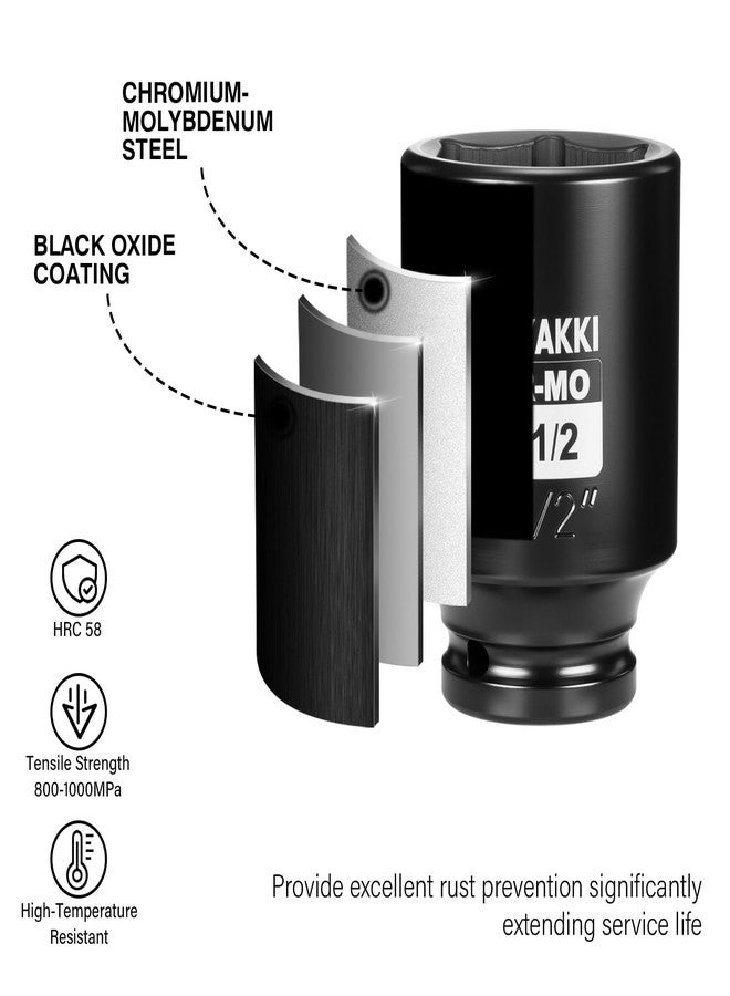 ZOYAKKI 6-Point 1/2-Inch Drive Deep Impact Socket- 1-1/2" (SAE), CR-MO, 1/2-inch Drive 6 Point Axle Nut Socket for Easy Removal of Axle Shaft Nuts (1-1/2") - Image 5