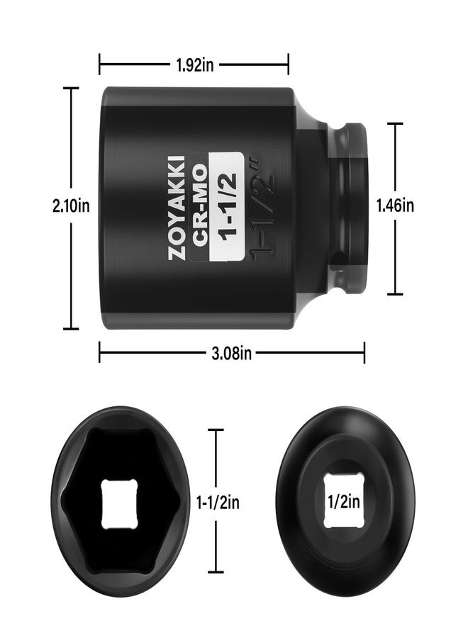 ZOYAKKI 6-Point 1/2-Inch Drive Deep Impact Socket- 1-1/2" (SAE), CR-MO, 1/2-inch Drive 6 Point Axle Nut Socket for Easy Removal of Axle Shaft Nuts (1-1/2") - Image 2