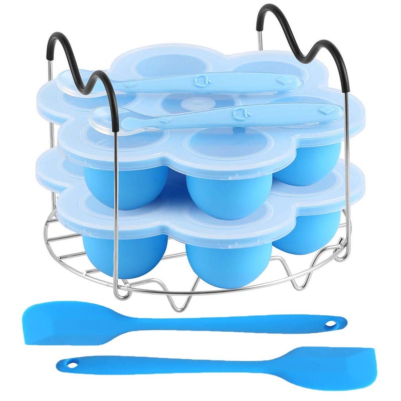 ROTTAY Silicone Egg Bites Molds and Steamer Rack Trivet with Heat Resistant Handles Fit Instant Pot Accessories 7pcs set for 6qt 8qt Electric Pressure Cooker With 2 Spoons and Silicone spatula