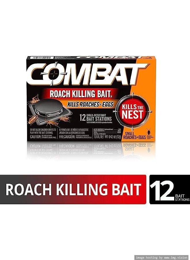 Combat Max Roach Killing Bait: Kills Roaches and Eggs, Insect Bait Station, Cockroach Killer, Long-lasting Roach Bait, Household Pest Management, Child Resistant - Pack of 12 - Image 1