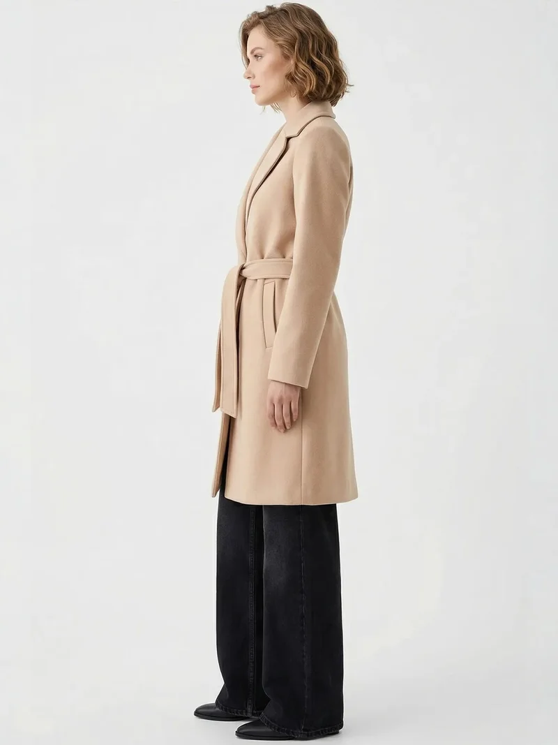 BIG DART BDART Belted Midi Coat with Jacket Collar