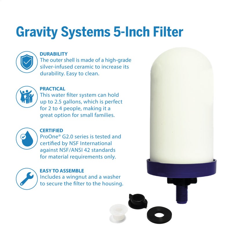 ProOne 5-Inch Gravity Water Filter Replacement G-Series 1-Pack - Universally Compatible with Gravity Water Filter Systems - NSF/ANSI Certified to Reduce Lead, Reduce Microplastics, & Total PFAS - Image 3