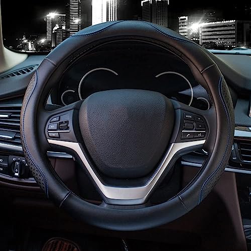 Valleycomfy Leather Steering Wheel Covers Universal 15.75 inch -Breathable, Anti Slip & Odor Free (Black with Blue Lines,L(15" 1/2-16")) - Image 3