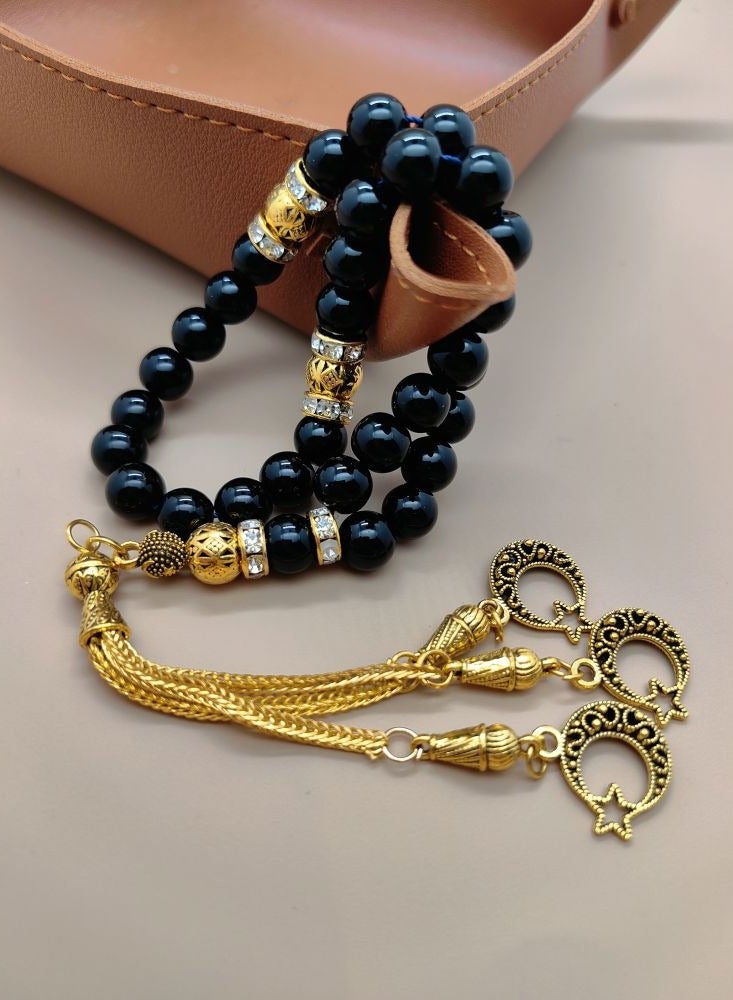 MAJOOD 33 Natural Black Agate Prayer Beads/Tasbih/8mm - Image 5