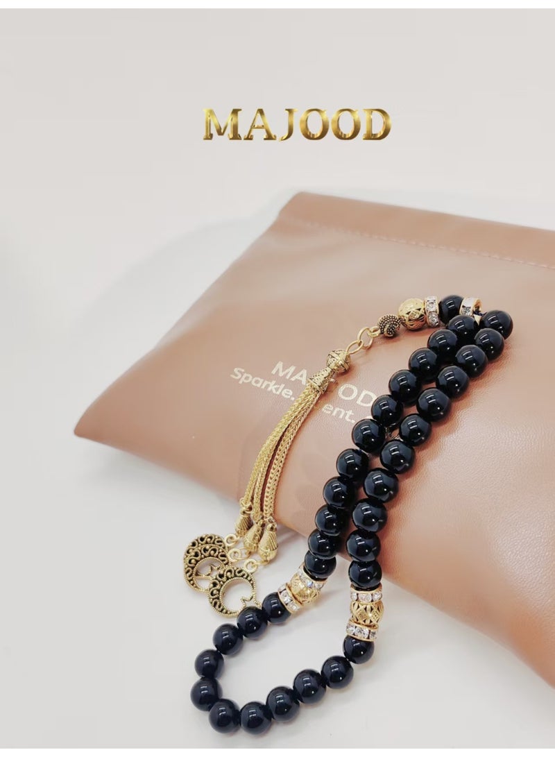 MAJOOD 33 Natural Black Agate Prayer Beads/Tasbih/8mm - Image 2