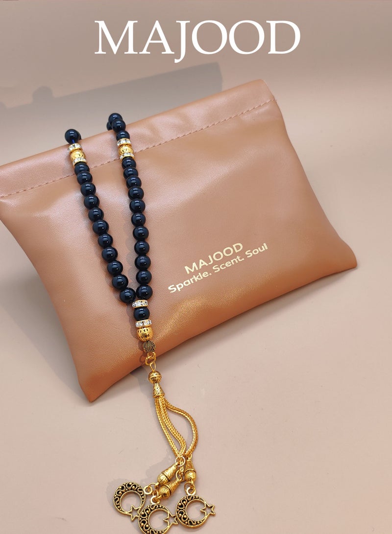 MAJOOD 33 Natural Black Agate Prayer Beads/Tasbih/8mm - Image 3