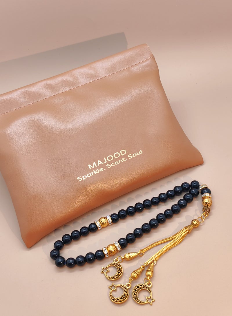 MAJOOD 33 Natural Black Agate Prayer Beads/Tasbih/8mm - Image 4