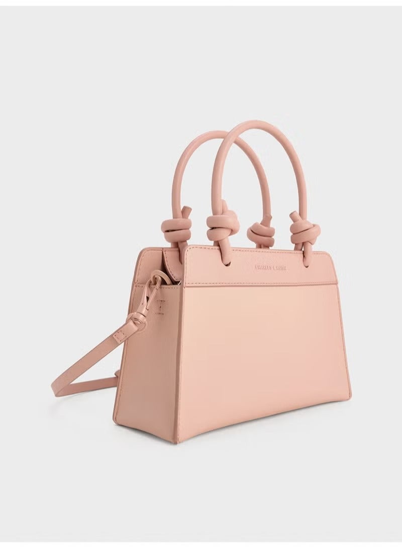 Charles & Keith CHARLES & KEITH Sabine Knotted-Handle Trapeze Tote Bag & Handle Bag & Crossbody Bag for Women  - Image 3