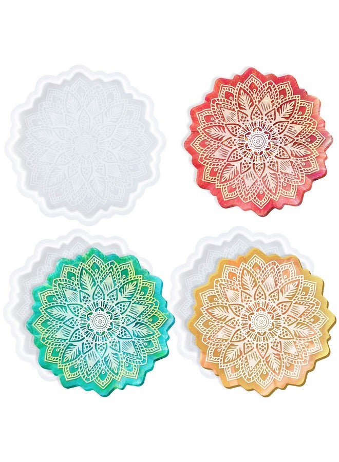 ميكيميكي قوالب ميكيميقي لأكواب الزهور الماندالا المصنوعة من الراتنج، عبوة من 3 قوالب صينية زهور الشمس من الراتنج، قوالب سيليكون مصبوبة من الراتنج الإيبوكسي، قوالب تقديم ماندالا من الراتنج، حامل مجوهرات، ديكور منزلي - Image 1