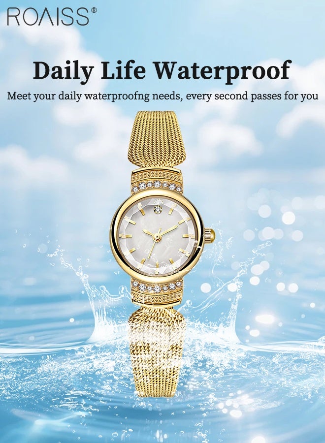 رويس ساعة كوارتز نسائية بسوار من الفولاذ، شاشة تناظرية، ميناء دائري من عرق اللؤلؤ، سوار أنيق رائع بتصميم عتيق، ساعة يد مقاومة للماء كهدية للنساء - Image 5
