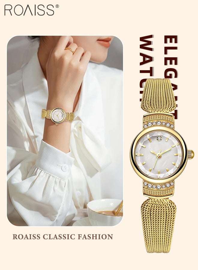 رويس ساعة كوارتز نسائية بسوار من الفولاذ، شاشة تناظرية، ميناء دائري من عرق اللؤلؤ، سوار أنيق رائع بتصميم عتيق، ساعة يد مقاومة للماء كهدية للنساء - Image 1