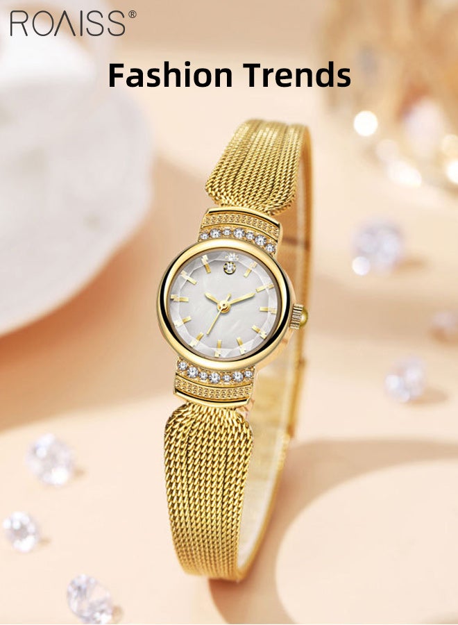 رويس ساعة كوارتز نسائية بسوار من الفولاذ، شاشة تناظرية، ميناء دائري من عرق اللؤلؤ، سوار أنيق رائع بتصميم عتيق، ساعة يد مقاومة للماء كهدية للنساء - Image 4