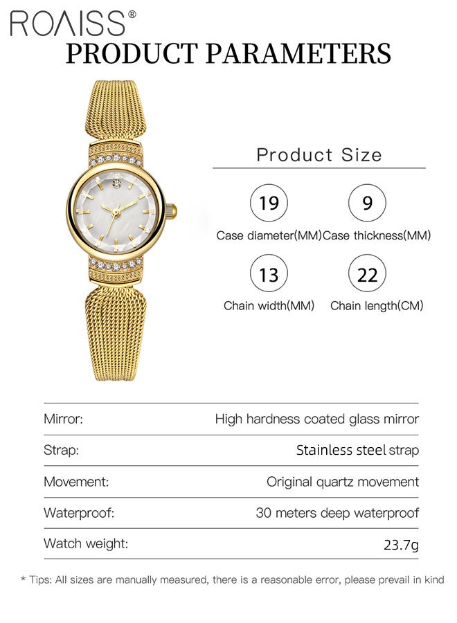 رويس ساعة كوارتز نسائية بسوار من الفولاذ، شاشة تناظرية، ميناء دائري من عرق اللؤلؤ، سوار أنيق رائع بتصميم عتيق، ساعة يد مقاومة للماء كهدية للنساء - Image 3
