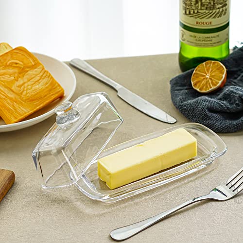 QFkris 8'' Art Glass Butter Dish with Lid,Classic Covered 2-Piece Butter Container For Countertop,Multi-Purpose Preserving Serving Dessert Tray Bowl,Dishwasher Safe - Image 5