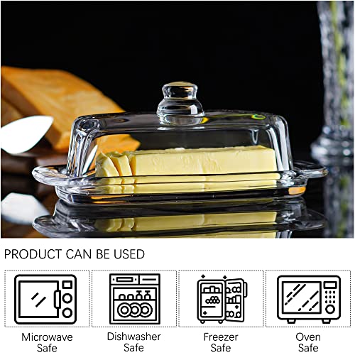 QFkris 8'' Art Glass Butter Dish with Lid,Classic Covered 2-Piece Butter Container For Countertop,Multi-Purpose Preserving Serving Dessert Tray Bowl,Dishwasher Safe - Image 4