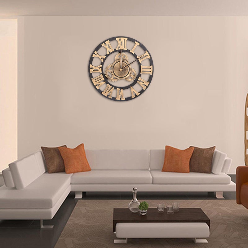 🏠 ساعة حائط صناعية بطراز صناعي ديكوري ٣٠ سم باللون الذهبي بدون بطارية - Image 5