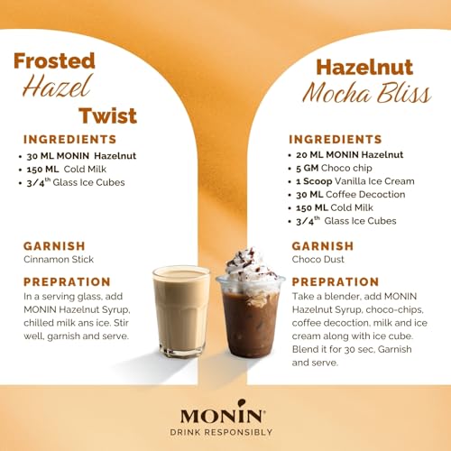 Monin Hazelnut Syrup|Coffees, Lattes, Desserts & Shakes|Pack of 1 (250 ml) - Image 3