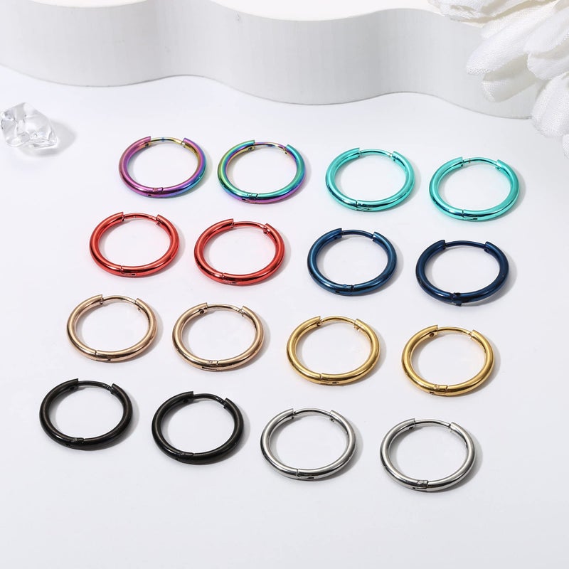 Jstyle 8 Pairs 316L Surgical Stainless Steel Multicolor Small Hoop Earrings for Men Women, 18G, 14mm Inner Diameter - Image 4
