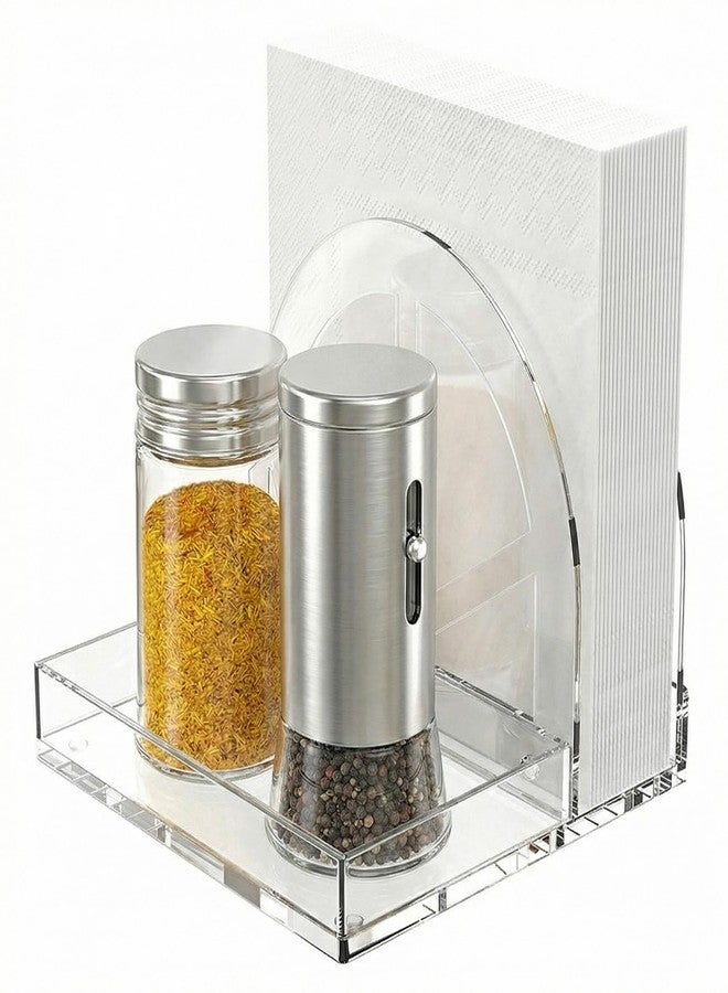 YAGELI Acrylic Napkin Holder with Magnetic Assembly, 2-in-1 Clear Space-Saving Organizer with Salt and Pepper Shakers Caddy for Kitchen Counter, Coffee Station, Office Desk, Modern Tabletop Storage - Image 1