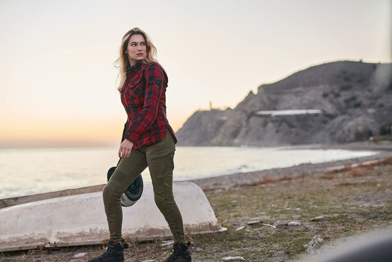 SHIMA قميص موتوسيكل شيمة رينغيد ليدي 2 للنساء - جاكيت فانيلا مزود بدروع منقوشة مع طبقة فايبر كيو إل - أراميد وطبقة تبريد، حماية CE للظهر والكتف والمرفق، إغلاق بسحاب وزر (أسود، م) - Image 5