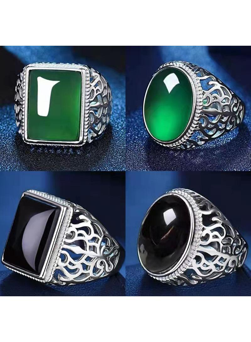 خاتم تقليد العقيق 1 قطعة أسلوب مجوهرات بسيط من اليشم وحجر الزمرد الأزرق - Image 5