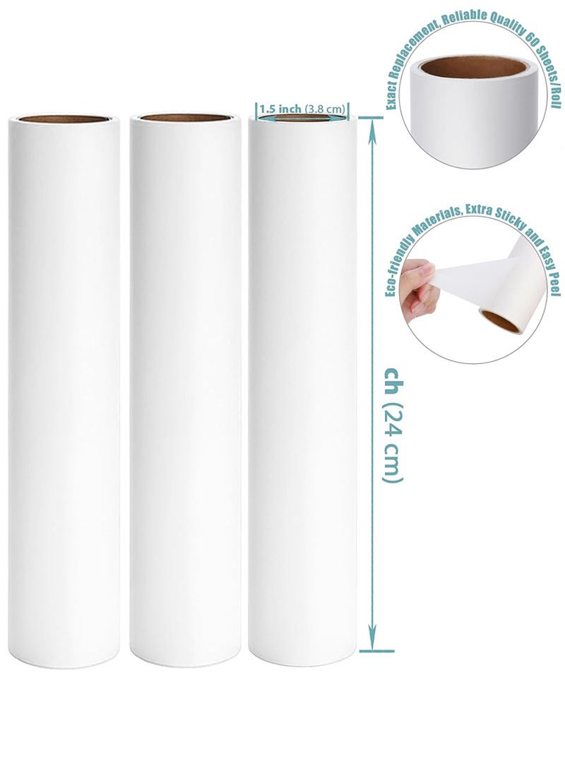 3 Piece Large Lint Roller Refills 9.45 inch Pet Hair Sticky Roller Refills for 9.4 inch to 9.5 inch Wide Floor Lint Rollers, 180 Sheets Total. - Image 1