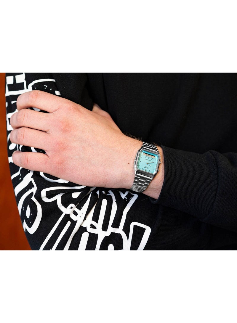 CASIO Vintage Analog-Digital Men's Watch AQ-230A-2A2, 38.8 mm Blue Dial, Chrome-Plated Resin Case & Stainless Steel Bracelet, Water Resistant - Image 4