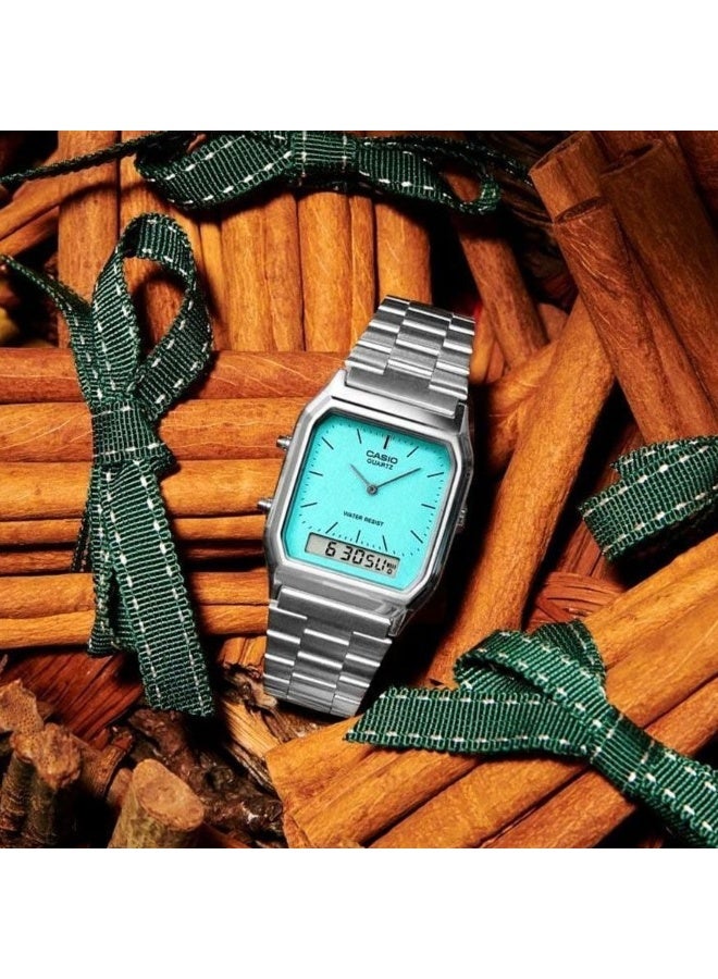 CASIO Vintage Analog-Digital Men's Watch AQ-230A-2A2, 38.8 mm Blue Dial, Chrome-Plated Resin Case & Stainless Steel Bracelet, Water Resistant - Image 5