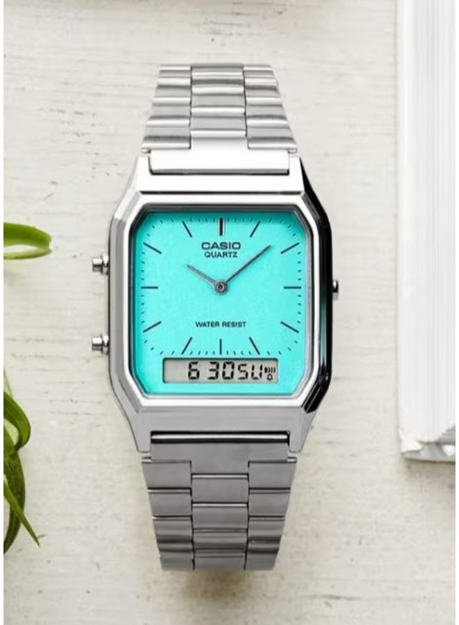 CASIO Vintage Analog-Digital Men's Watch AQ-230A-2A2, 38.8 mm Blue Dial, Chrome-Plated Resin Case & Stainless Steel Bracelet, Water Resistant - Image 1