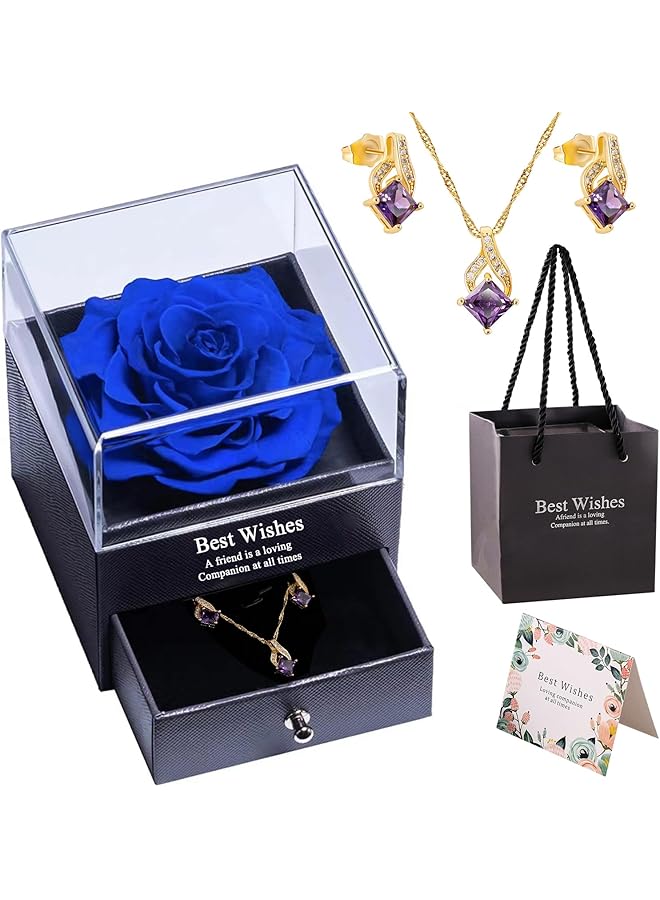 The Bros Gifts for Wife, Preserved Real Rose Gift Box with Necklace, Eternal Flower Jewelry Set Gifts for Women for Birthday, Anniversary, Valentine's Day, Mother's Day - Image 1