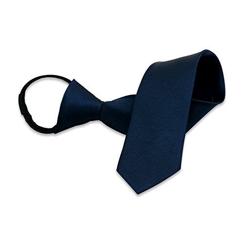 Aurya Boys'Solid Color Zipper Tie 15 inch Polyester Satin Zipper Neckties (Navy Blue) - Image 1